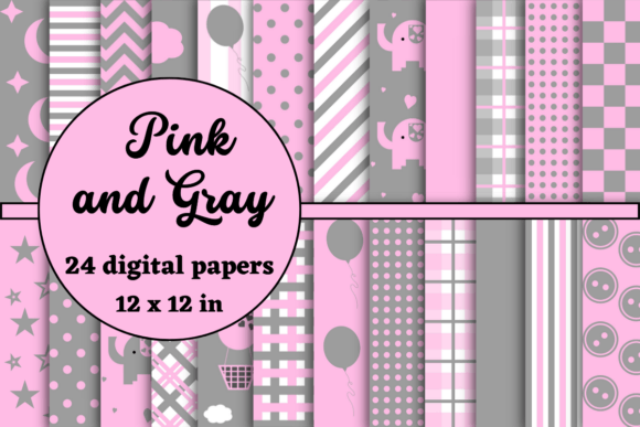 Pink and Gray Baby Digital Papers