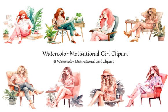 Watercolor Motivational Girl Clipart for Creative Projects